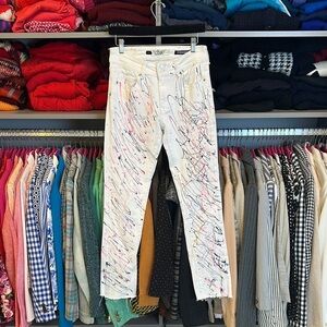 VGS white with paint splatter straight leg raw hem jeans size 4